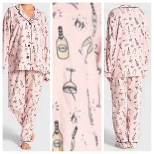 1214 PJ Salvage Cheers Champagne Flannel Pink Pajama Set
